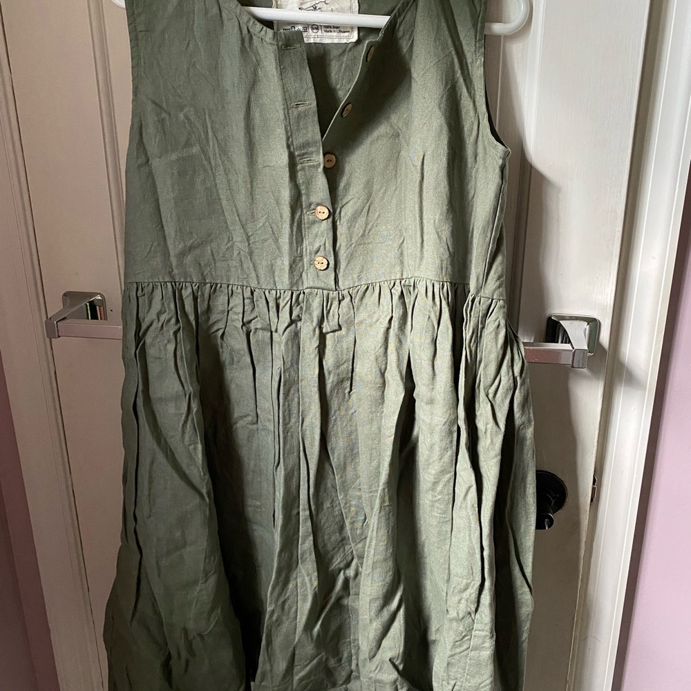 notPERFECTLINEN Forest Green Linen Dress